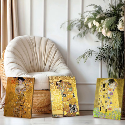 Ensemble de 3 affiches encadrées, reproductions sur toile du portrait « Le Baiser » de Gustav Klimt, style classique, pour salon, chambre ou décoration intérieure. Impressions d'art modernes sans cadre.