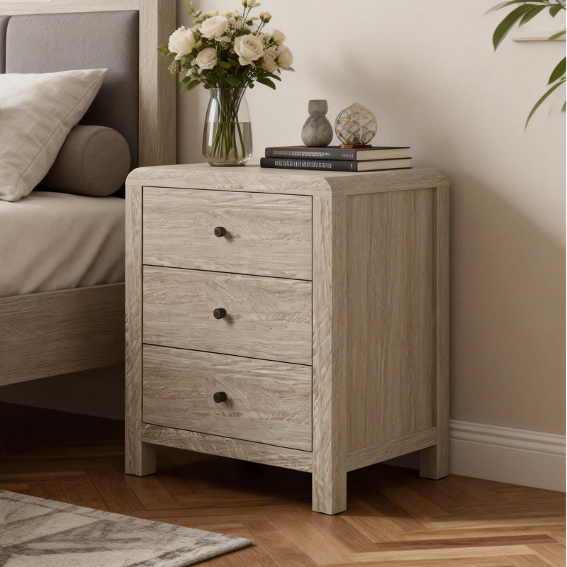Table de chevet 3 tiroirs pour chambre à coucher, Brun