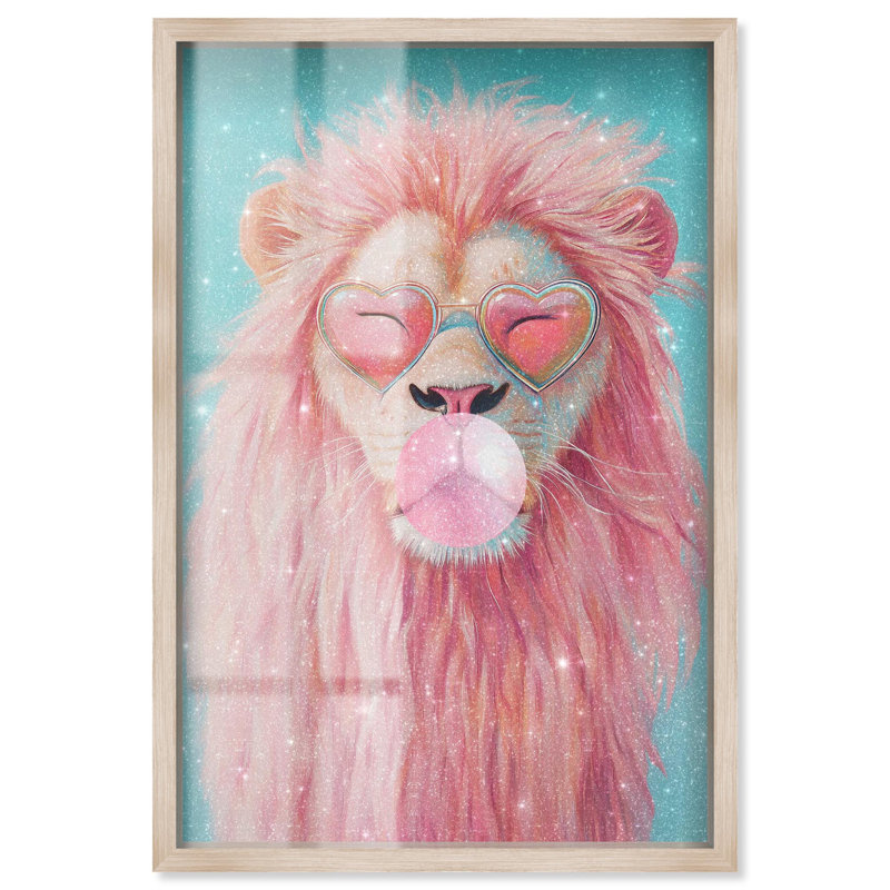 Décoration murale Pastel Lion Bubblegum Shadowbox par Glam Art Remedy, H 25 po x l 17 po, Crème, crème