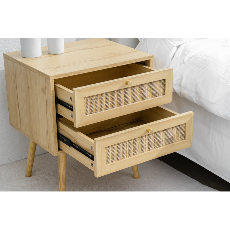 Perseus Modern Light Brown 2 Drawer Rattan Bedside Table for Bedroom