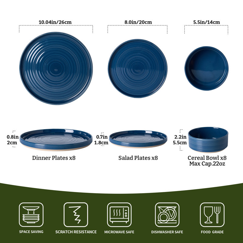 Ensembles de vaisselle et d'assiettes de cuisine 24 pièces, 24 pièces, Abysse bleu 