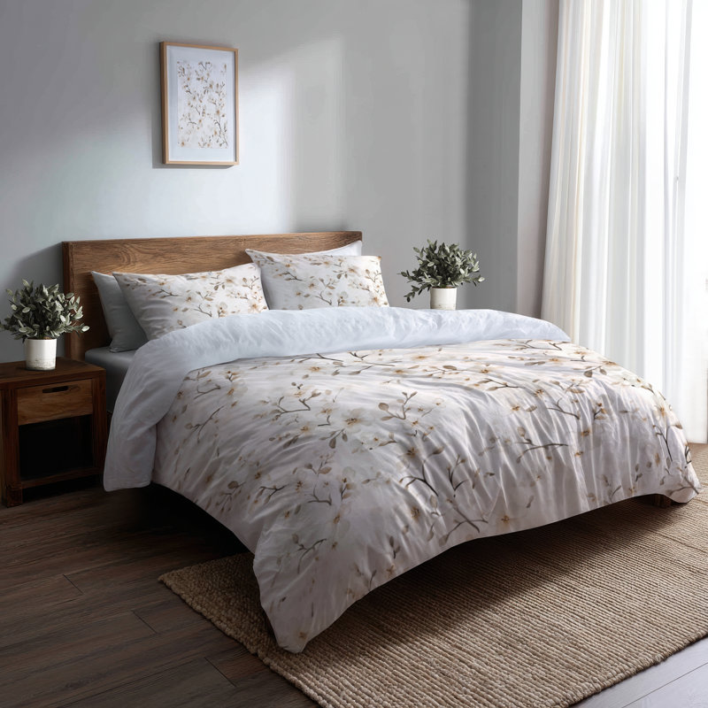 Ensemble de literie moderne 4 pièces - Ensemble d'édredon floral blanc, Queen Comforter + 3 Additional Pieces