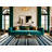 Washable Steel Blue White Striped Area Rug-725339863