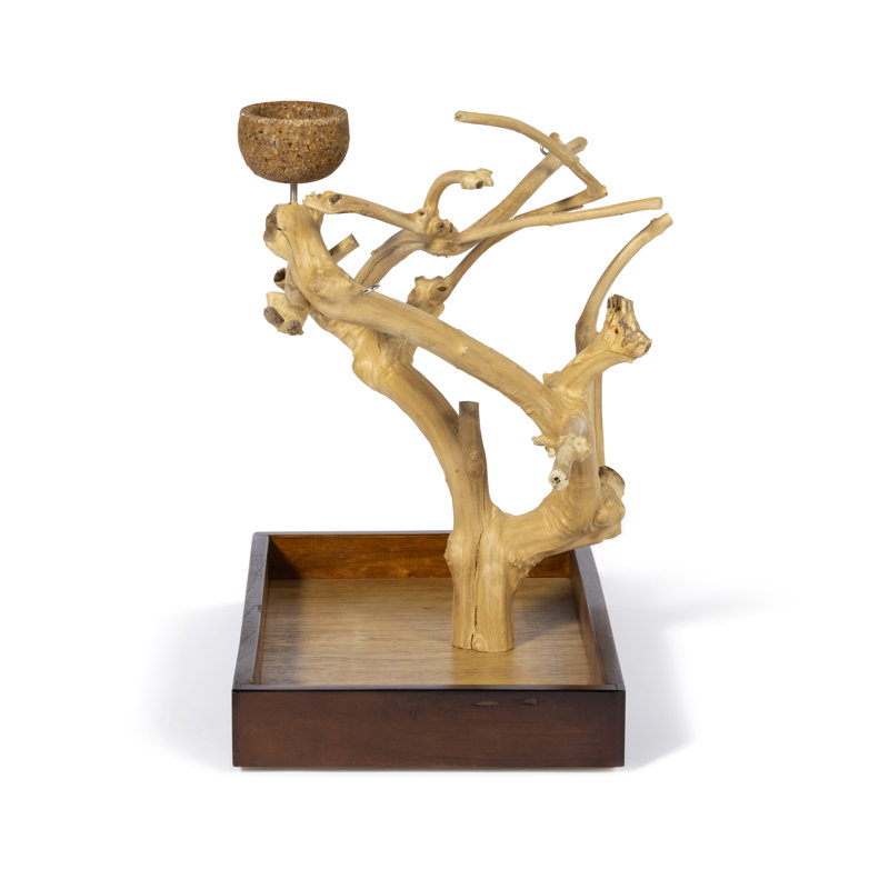Small Natural Coffeawood Bird Play Stand with Food Cup