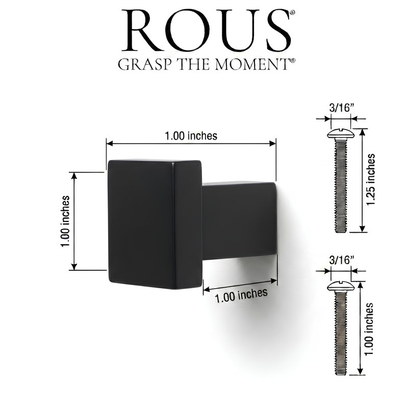 ROUS Hardware Art Deco Square Knob, Charcoal (Black)