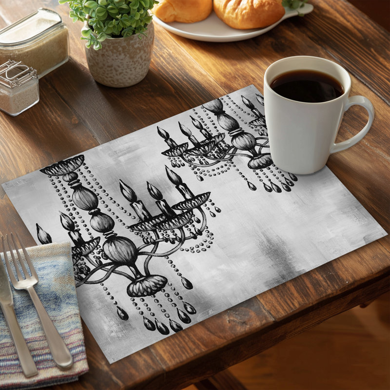Two Crystal Chandeliers Monochrome Polyester Placemat - Home Decor