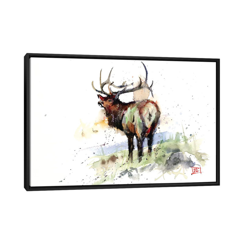 «Elk III», impression sur toile tendue, H 18 po x l 26 po x P 1,5 po, Toile avec cadre noir, Pas de tapis