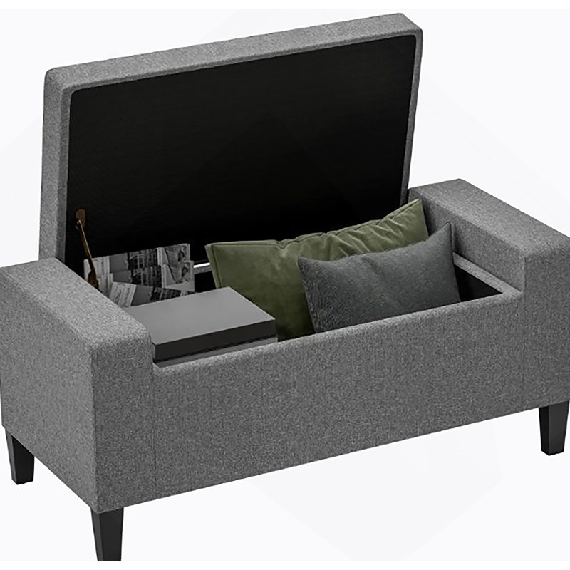Banc de hall d'entrée rembourré avec assise, banc de repose-pieds avec rangement, plateau relevable et pieds en bois d'hévéa