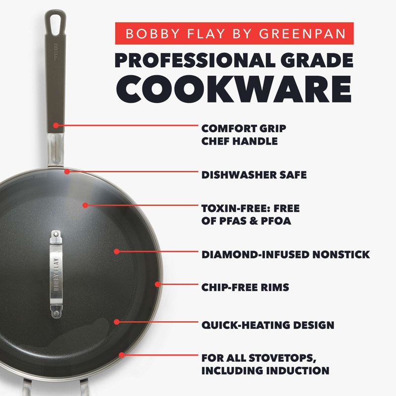 Bobby Flay by GreenPan Professional Grade Ceramic Nonstick 4.5QT Sauté Pan with Lid, Black