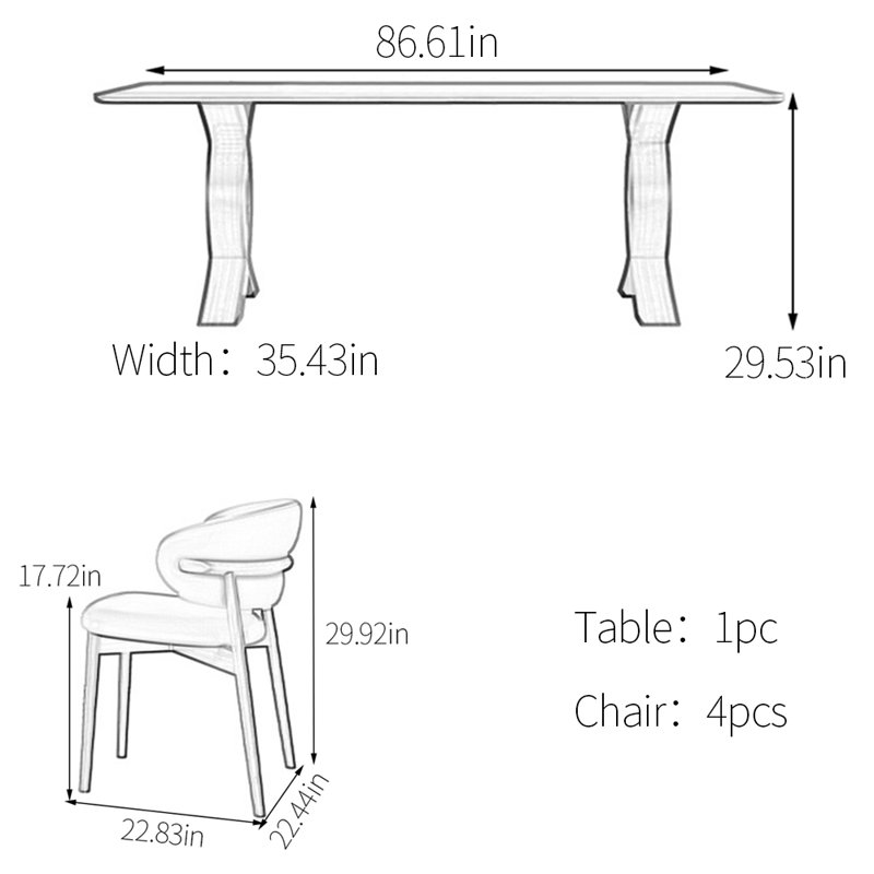 Ensemble de table de salle à manger Minimalist, H 29,53 po x L 86,61 po x l 35,43 po, Blanc