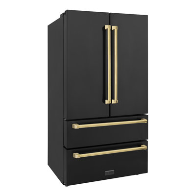 ZLINE Autograph 36 in. Counter-Depth Refrigerator in Black Steel with Handles