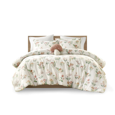 Twin/Twin Xl Mushroom Comforter With Floral Design Pillowcase Bedding Featuring And Print,