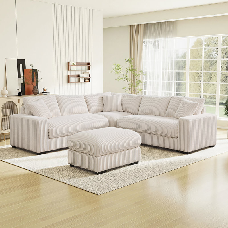 Burwell 99" Corduroy L-Shaped Sectional Sofa with Ottoman – Pet-Friendly, Ergonomic Comfort for Cozy Living Rooms