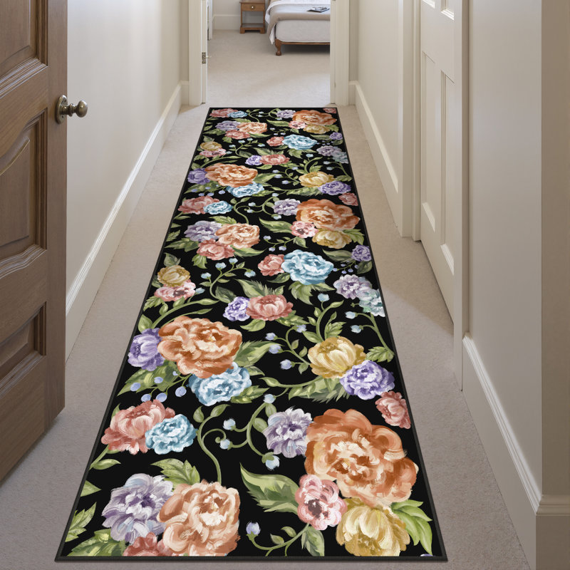 Cherry Machine Washable Floral Area Rug With Non-Slip Backing, Runner 2' x 8'