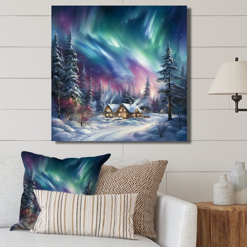 «Northern Lights Charm In Winter III» sur toile, Encadrement doré, H 36 po x l 36 po