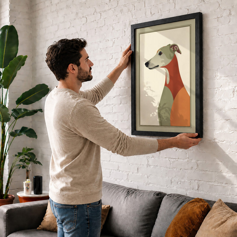 Greyhound in Geometry Mid-Century - Framed Print, Unframed, A1 - 84.1 x 59.4 cm