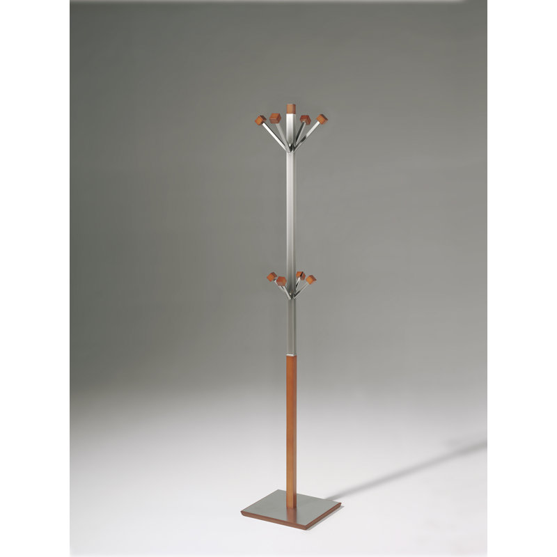 Fressia Solid Wood Freestanding 8 - Hook Coat Rack, Cherry