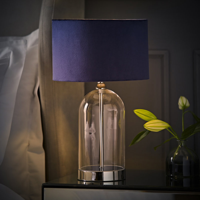 Glass Desk Lamp, Silver, Navy, 45" H x 25" W x 25" D