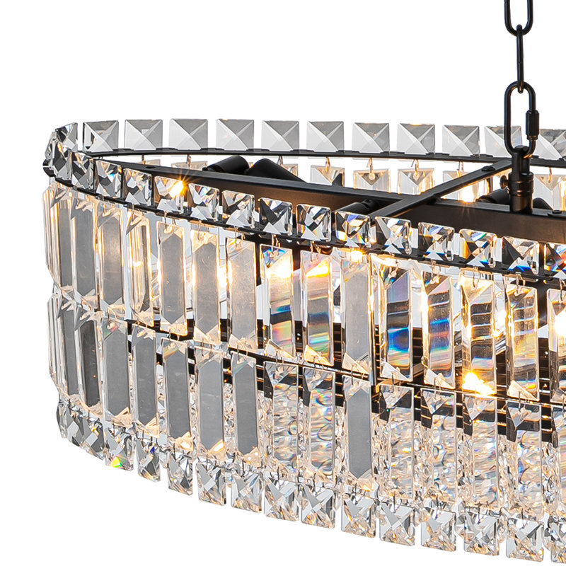 10-Light Kitchen Island Oval Crystal Chandelier, Matte Black