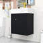 Meuble-lavabo moderne flottant avec porte à motif de vagues, lavabo en céramique et tablettes de rangement-825534482