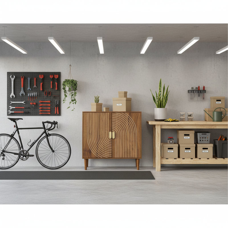 Armoire de rangement en bois durable avec tablettes réglables, conception moderne pour outils, fournitures et rangement