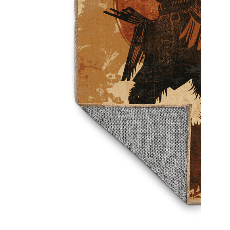 Tapis brun rustique lavable à la machine Palmerston Buffalo Hunter Warrior, 8x12