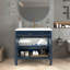 Lavabo de salle de bain de style milieu du siècle de 90,4 cm (35,6 po) avec verre à motifs et bande lumineuse à détecteur de mouvement, lavabo sur pied de style ferme avec rangement, meuble-lavabo haut de gamme pour salle de bain, bleu-1905302029