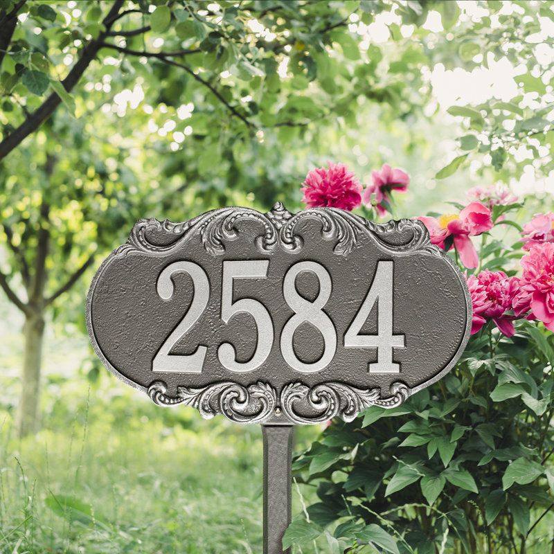 Plaque d'adresse pour pelouse sur 1 ligne Charrington, Oui, Étain/Argent