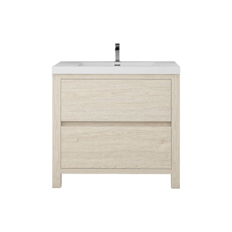 Meuble-lavabo simple 35,5 po avec plateau en acrylique Rosner, Bois clair