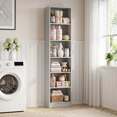 Grande armoire de rangement ouverte à 6 niveaux avec étagère à linge étroite pour salle de bain avec tablettes