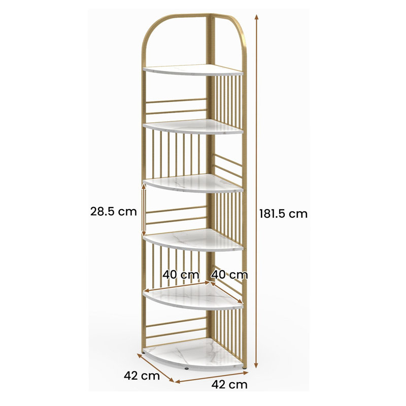 181.5cm H x 42cm W Metal Bookcase, White & Gold