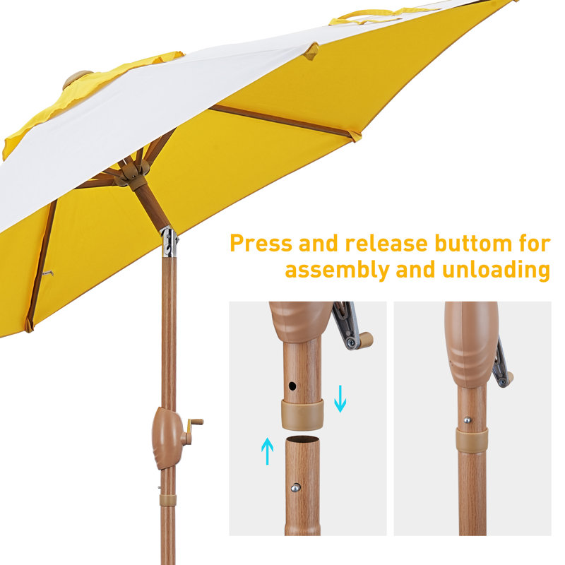 Parasol de patio 7,5 pi avec inclinaison et manivelle Arlmont & Co., Jaune / Blanc