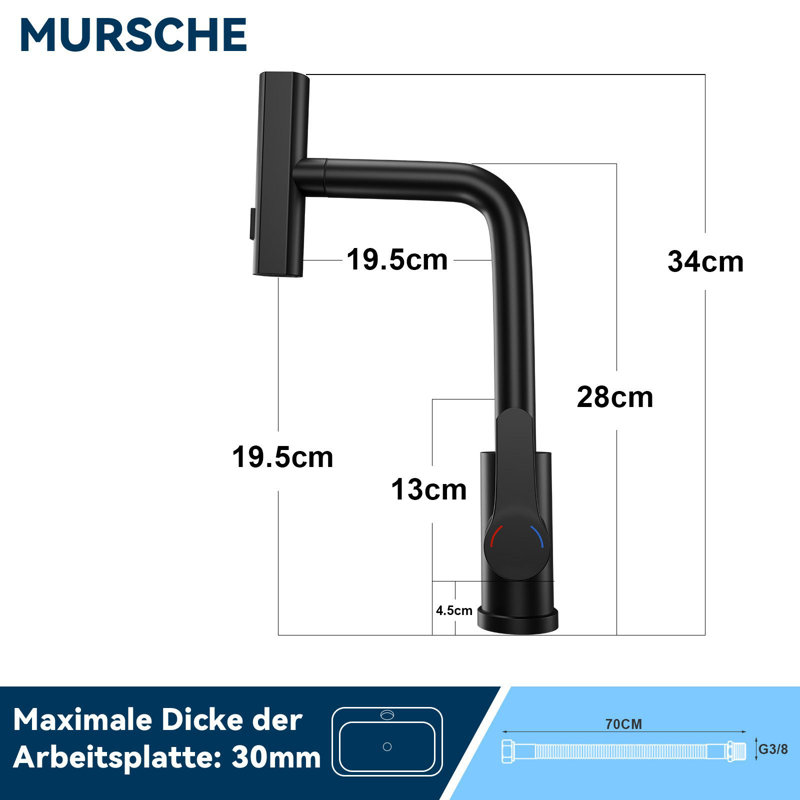 Kitchen faucet pull-out - Waterfall mixer tap with shower sink faucet 360° rotatable faucet with 3 spray types sink kitchen faucet brushed stainless steel