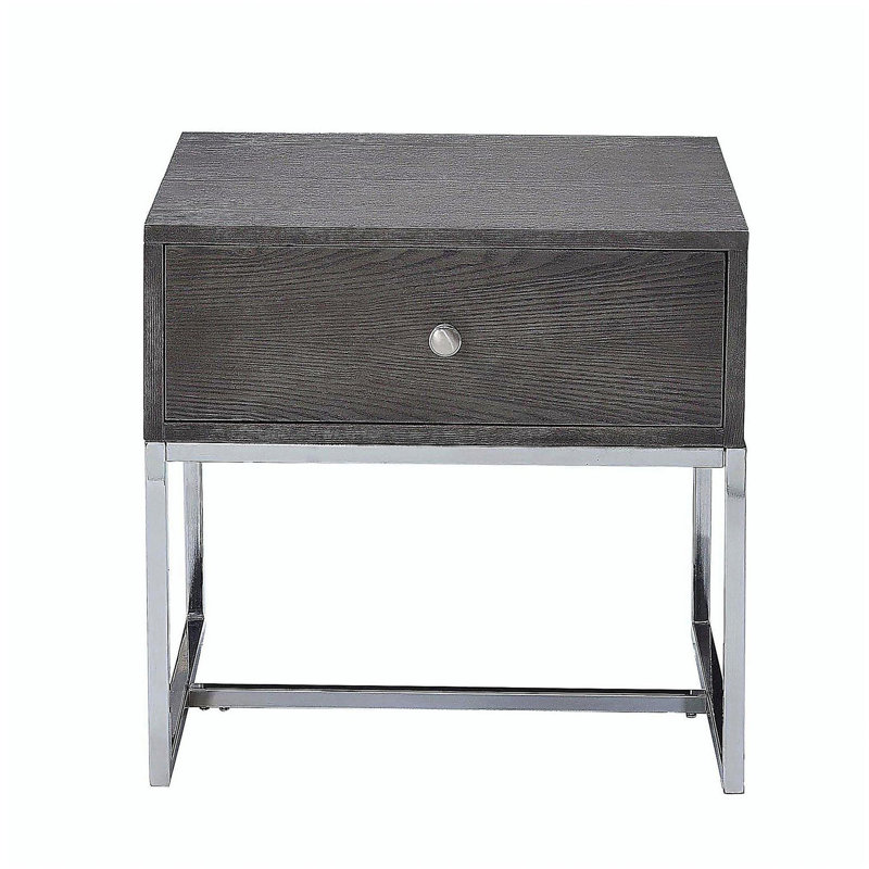 Grey Oak and Chrome Storage End Table