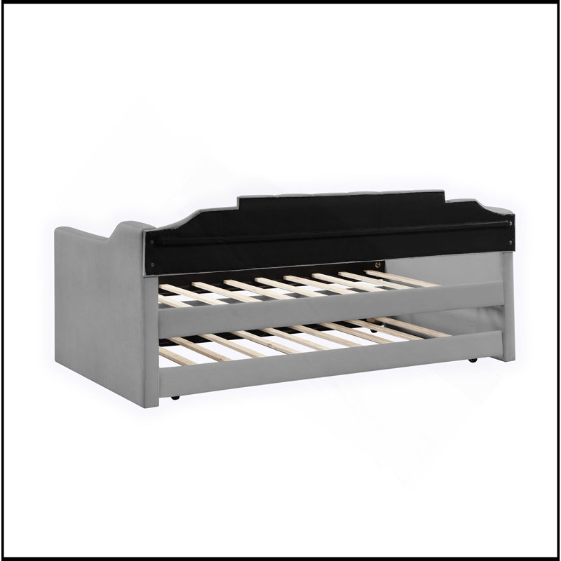 Lit de jour en velours avec canapé-lit capitonné et rembourré en velours, taille simple, gris