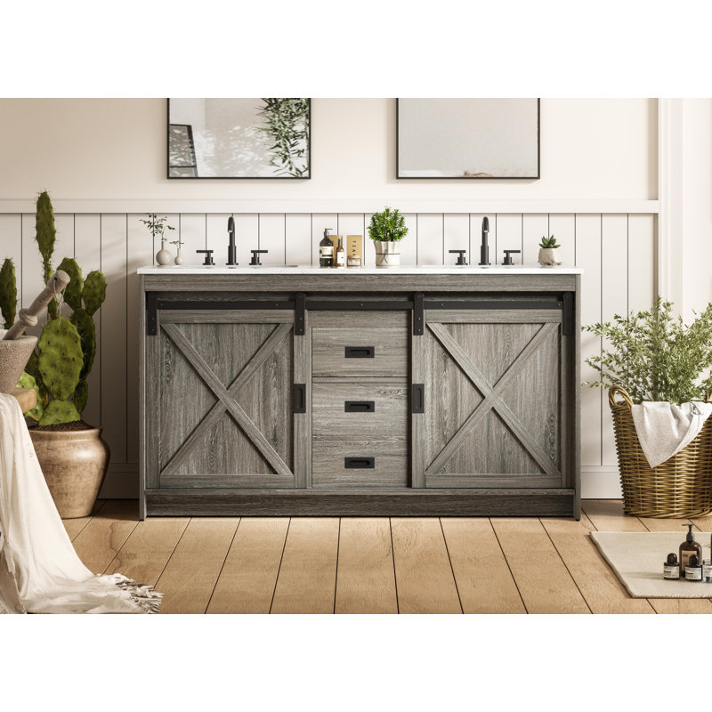 Boden 60 inch Double Bathroom Vanity, Rustic Gray