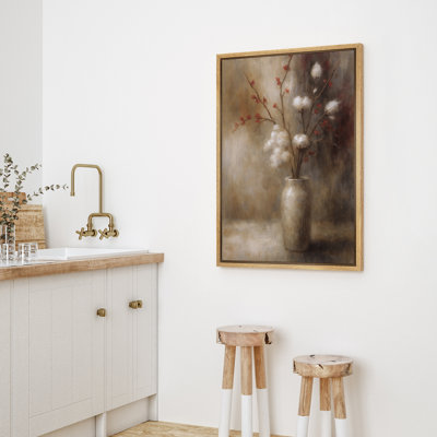 «Rustic Neutral Floral Still Life Farmhouse Decor», reproduction d'art sur toile encadrée