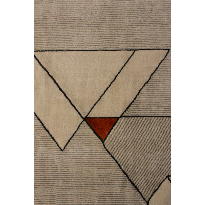 Mid Century Modern Hand Knotted Wool Geometric Area Rug, Rectangle 6' x 9'