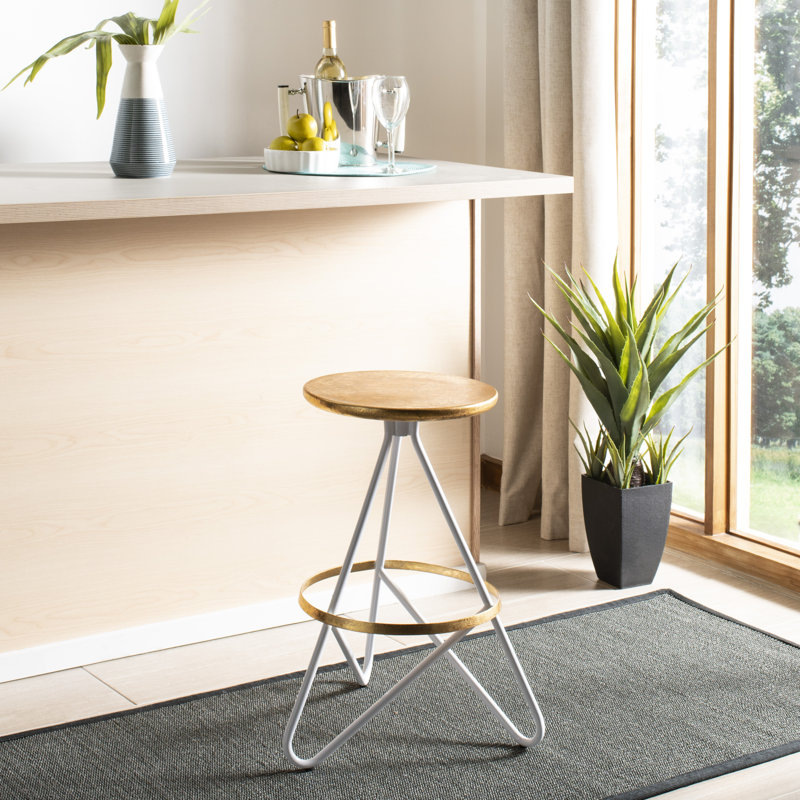 Galaxy Iron Counter Stool with Iron Frame, White/Gold Top, Counter Stool (24” Seat Height)