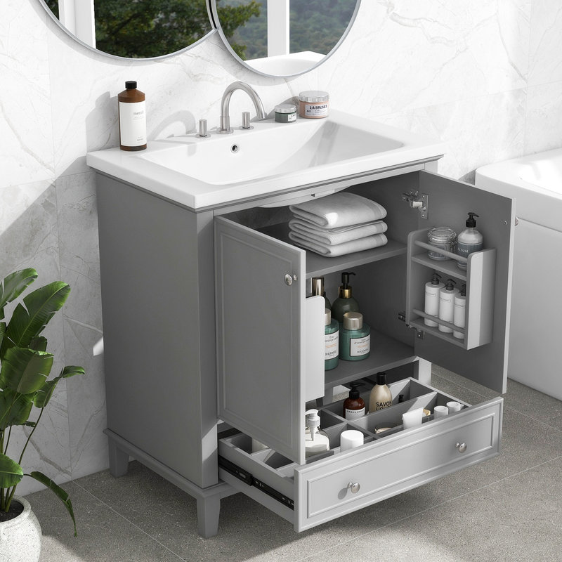 30.09'' Single Bathroom Vanity with Ceramic Sink Top 30 Inch Vanity Bathroom Vanity with Sink, Gray
