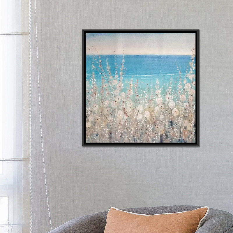 «Flowers by the Sea II», reproduction sur toile, H 18 po x l 18 po x P 1,5 po, Toile avec cadre noir, Pas de tapis