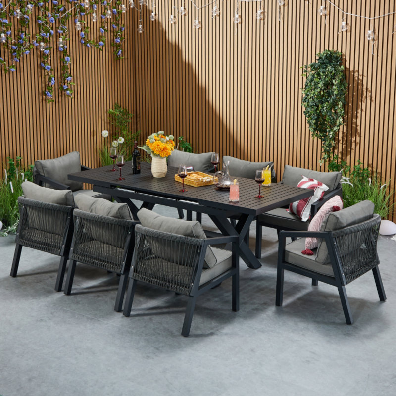 Patio Dining Set with Rectangular Table , Cushions Included, 8 Seater