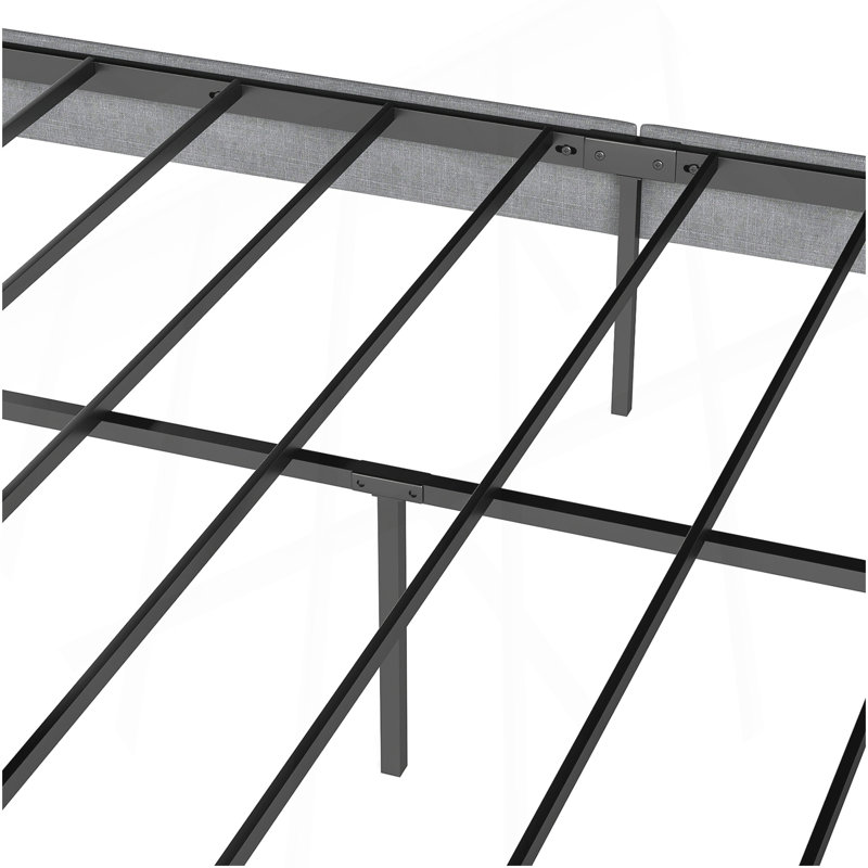 Base de lit plateforme grand lit - avec tête de lit, aucun sommier requis, rangement sous le lit de 14 po?, Gris / Noir