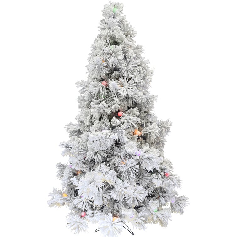 Snowy White Pine Artificial Christmas Tree with Multi-Color Lights