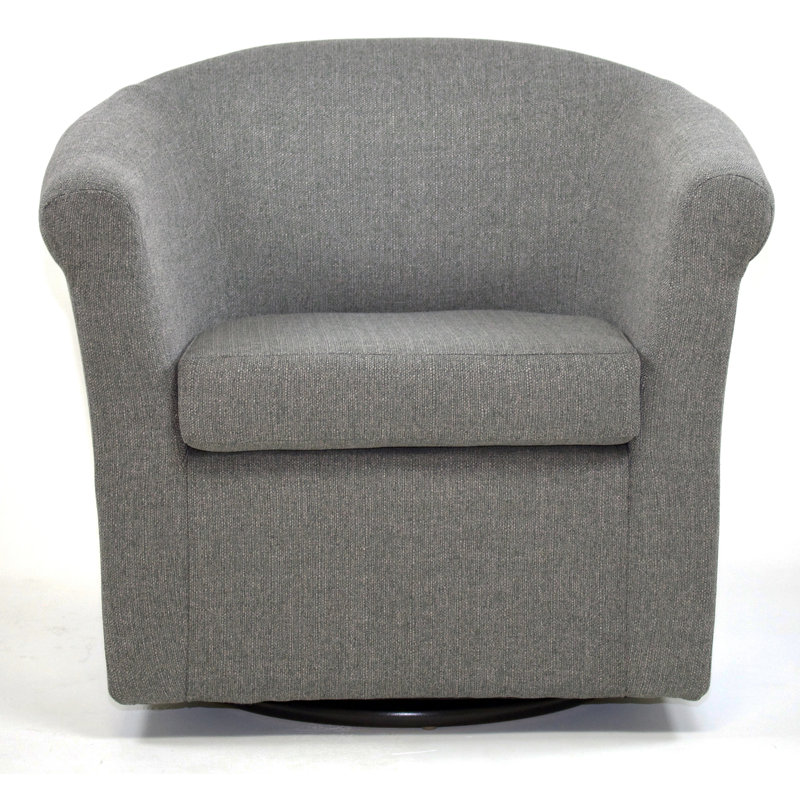 Anstett Upholstered Swivel Barrel Chair, Gray Polyester Blend
