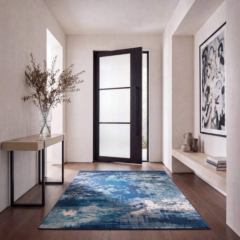 Tapis bleu clair / vert Etta, Navy/Ivory, Rectangle 5 pi 3 po x 7 pi 6 po