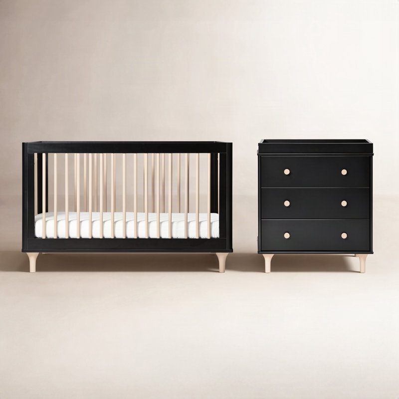 Lolly Convertible Standard Crib Nursery Furniture Set, Black/Washed Natural