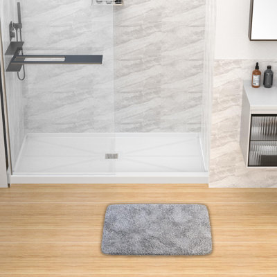 60"W×36"D Rectangle Solid Surface Single Threshold Shower Bases with Center Drain, Non-slip Design