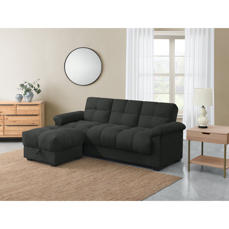Leanette Upholstered Sofa Bed & Ottoman Set, Dark Grey