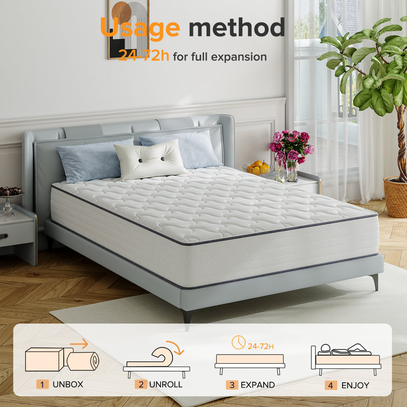 Alwyn Home Craigatempin 8" Medium Cooling Gel Memory Foam Hybrid Mattresses, Twin XL